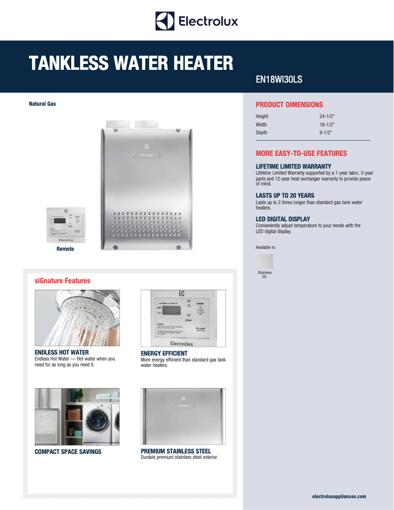 Página 1 del manual Ficha técnica Electrolux EN18WI30LS
