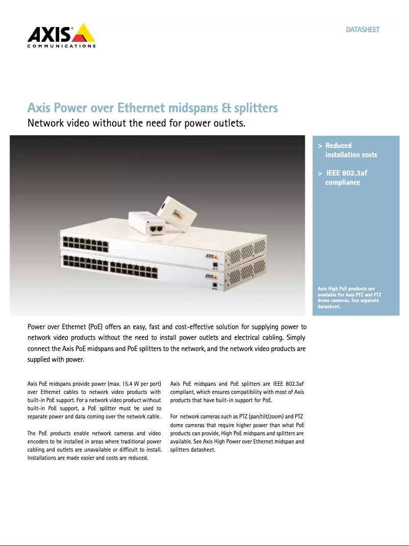 Page 1 de la notice Manuel utilisateur Axis PoE Midspan
