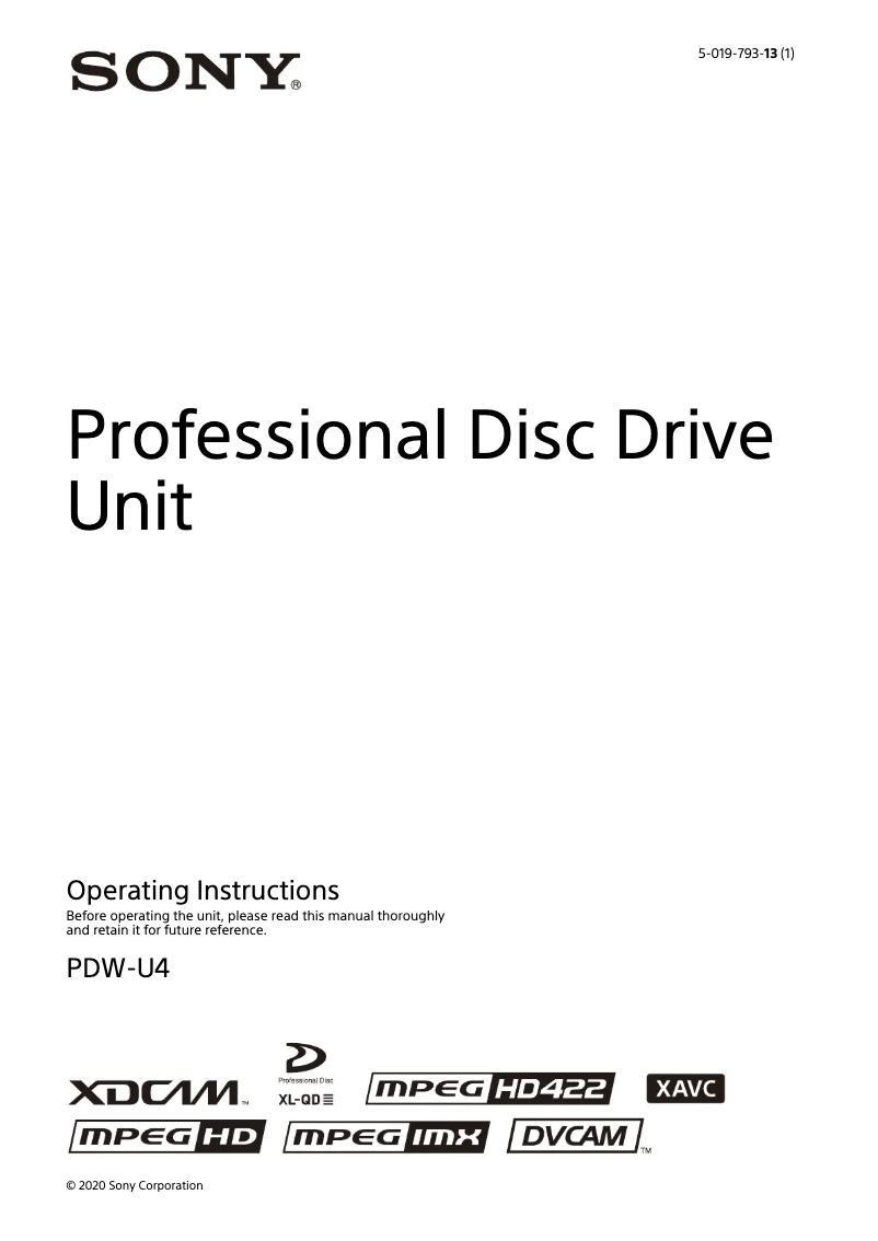 Page n°1 - Manuel utilisateur Sony PDW-U4