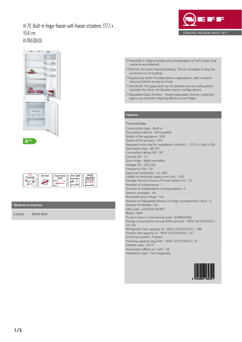 Page n°1 - Fiche technique Neff KI7863D30G