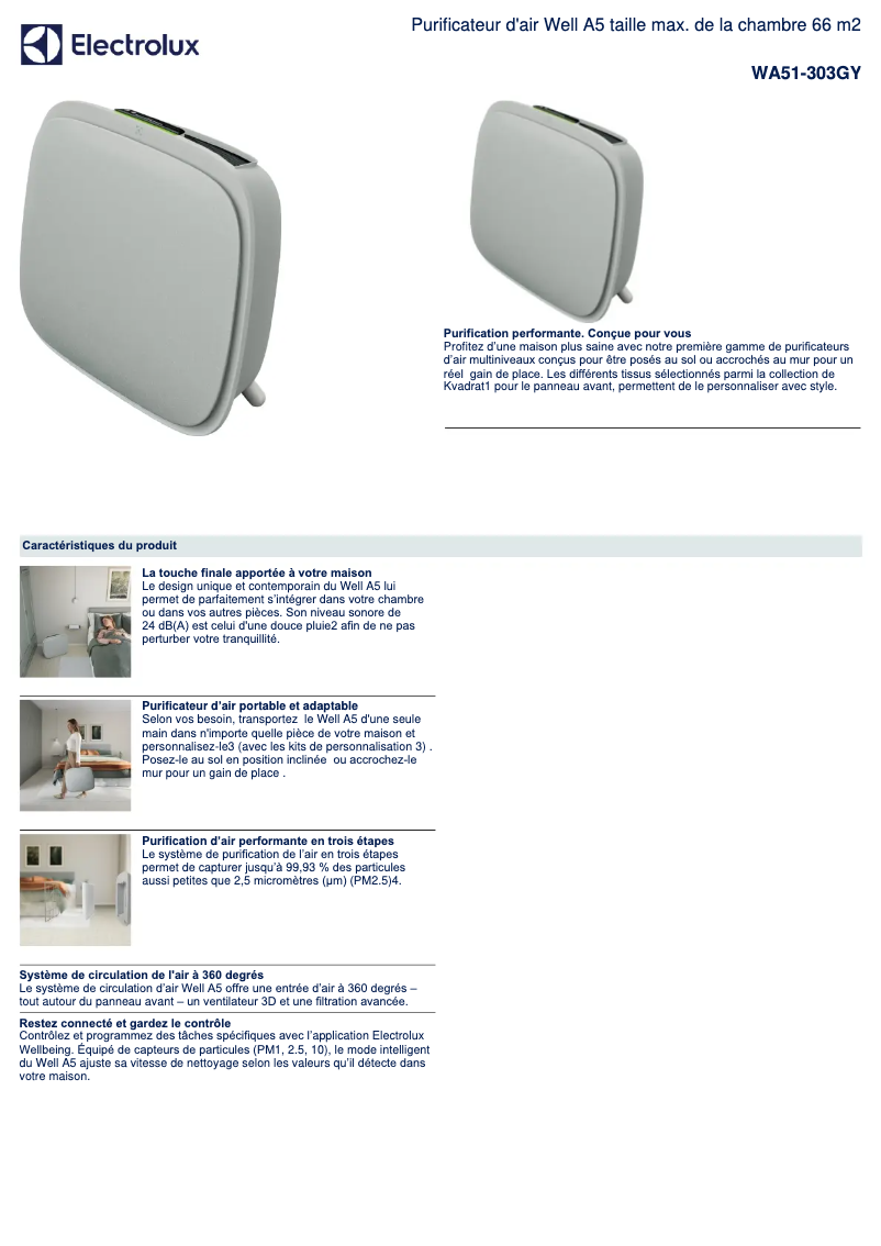 Page 1 de la notice Fiche technique Electrolux WA51-303GY