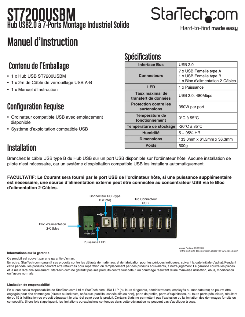 Page 1 de la notice Manuel utilisateur StarTech.com ST7200USBM