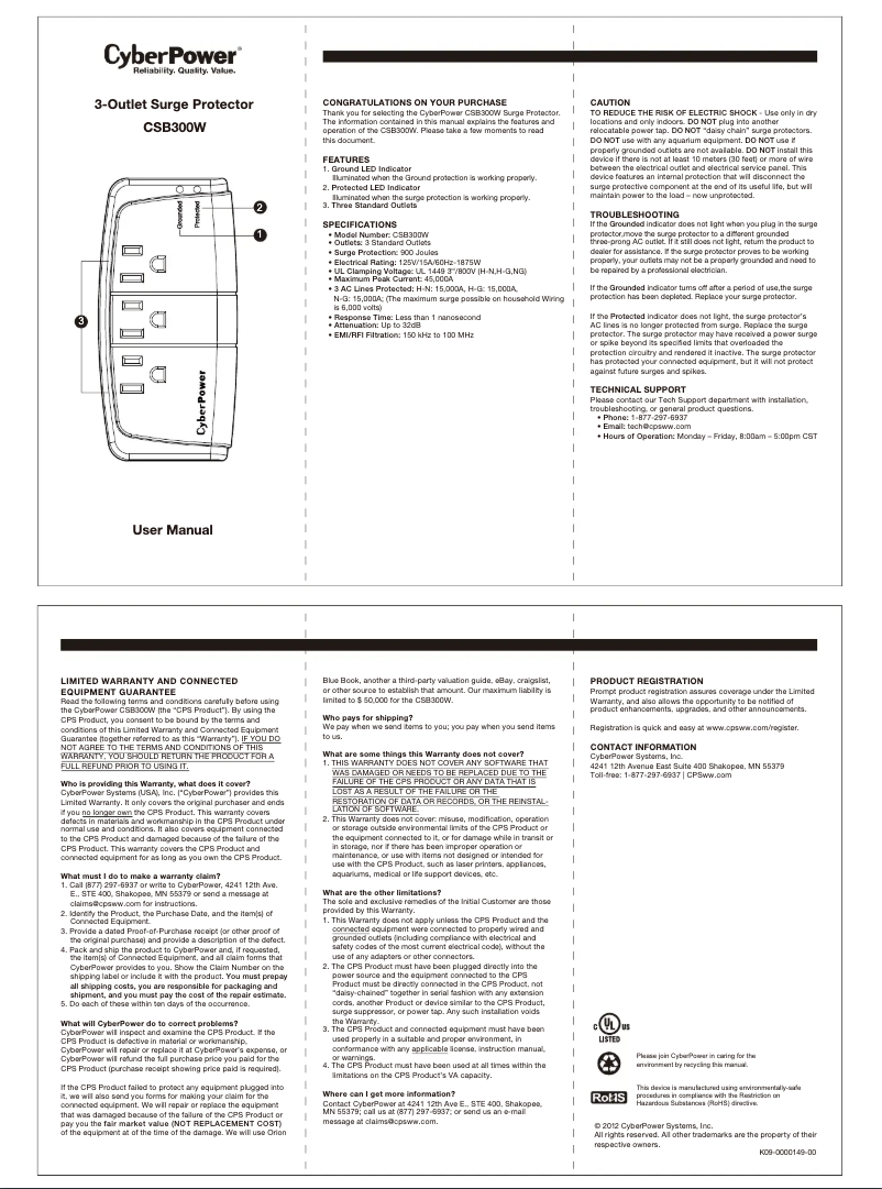 Page 1 de la notice Manuel utilisateur CyberPower Essential CSB300W