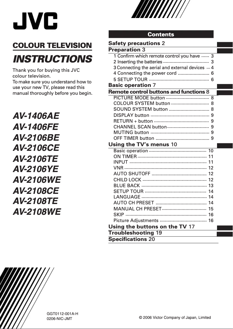 Page 1 de la notice Manuel utilisateur JVC AV-2106WE