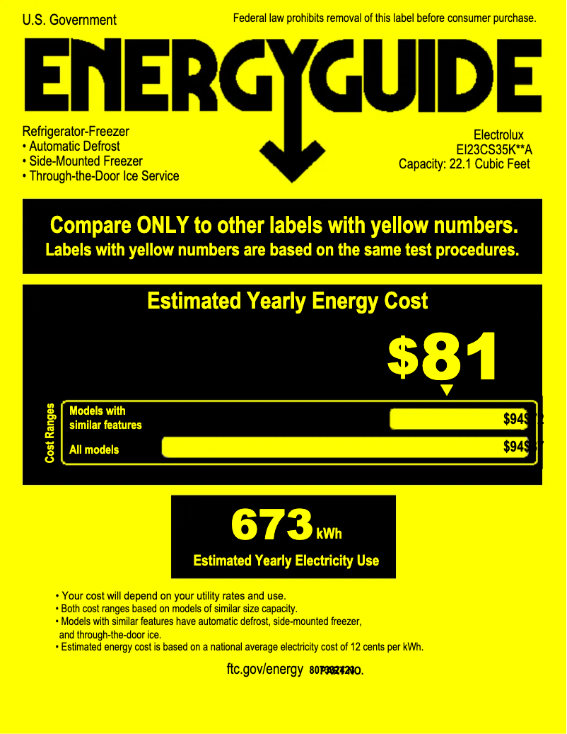 Page 1 de la notice Label énergétique Electrolux EI23CS35KS