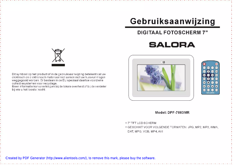 Page 1 de la notice Manuel utilisateur Salora DPF-7003MR