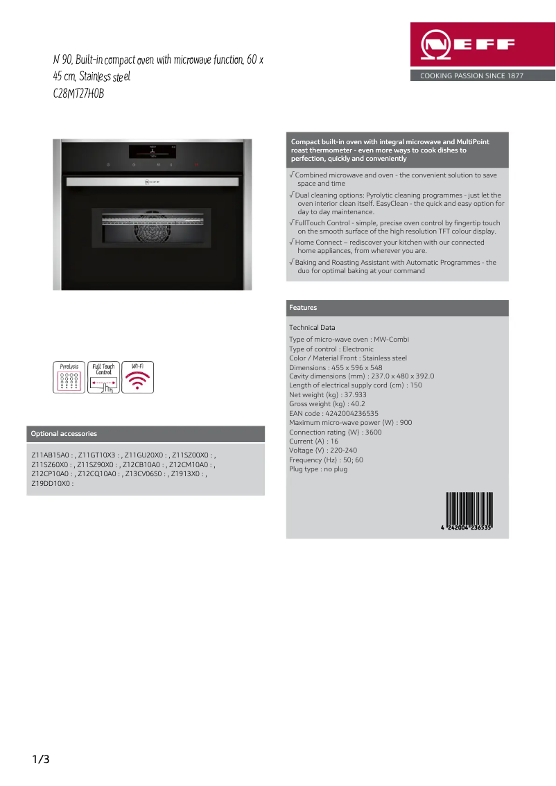 Page n°1 - Fiche technique Neff C28MT27H0B