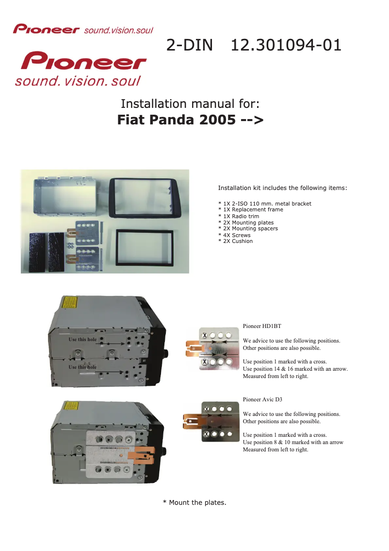 Page n°1 - Manuel utilisateur Pioneer Car Fascia Double DIN
