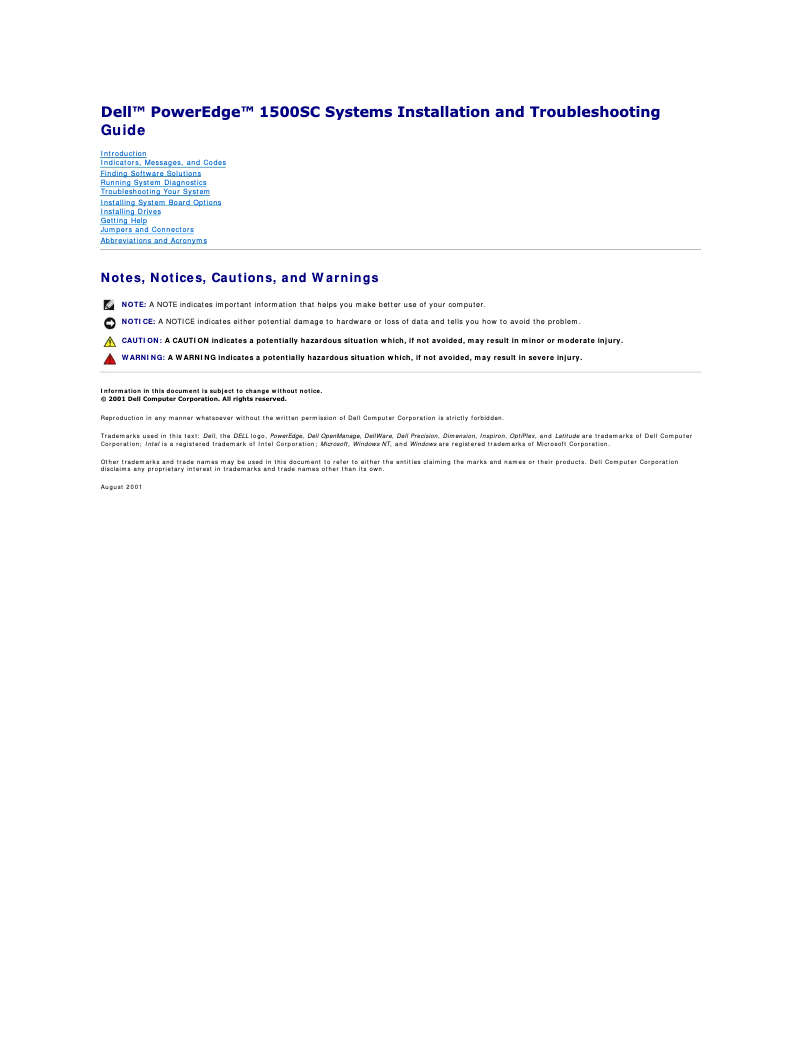 Image de la première page du manuel de l'appareil PowerEdge 1500SC