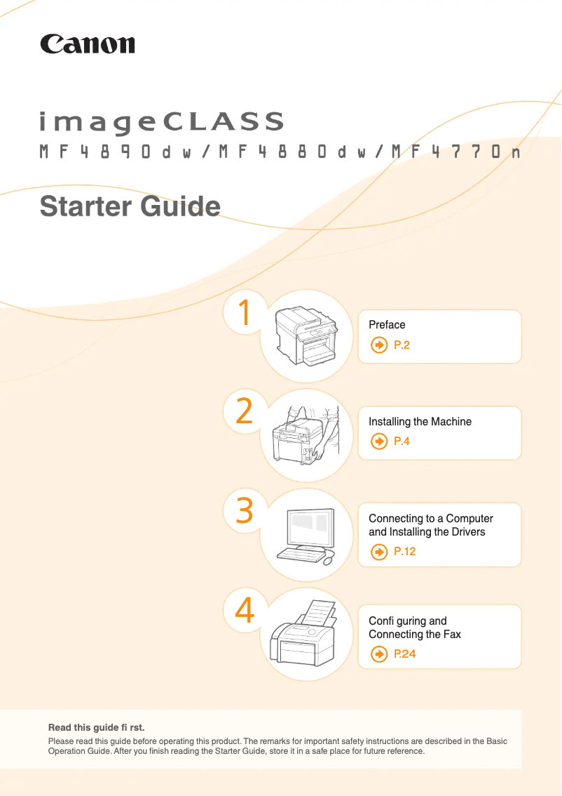 Image de la première page du manuel de l'appareil imageClass MF4770n