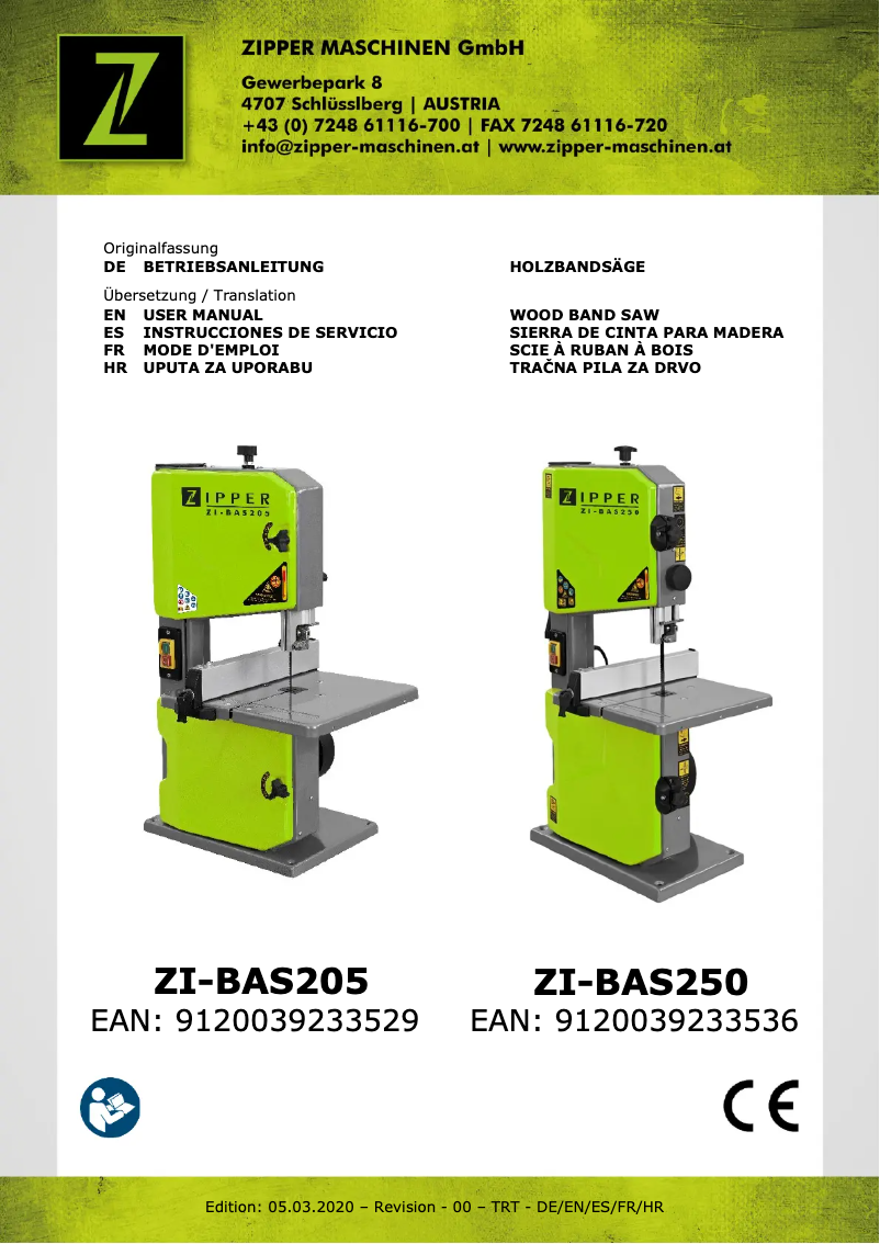 Page 1 de la notice Manuel utilisateur Zipper ZI-BAS205