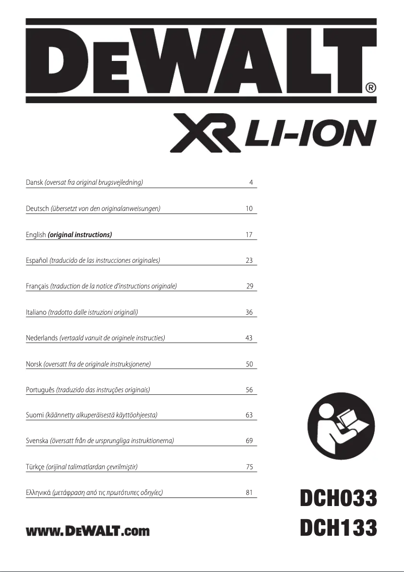 Page 1 de la notice Manuel utilisateur DeWalt DCH033