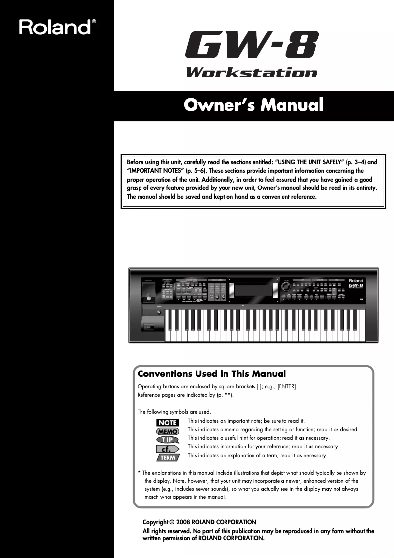 Page 1 de la notice Manuel utilisateur Roland GW-8