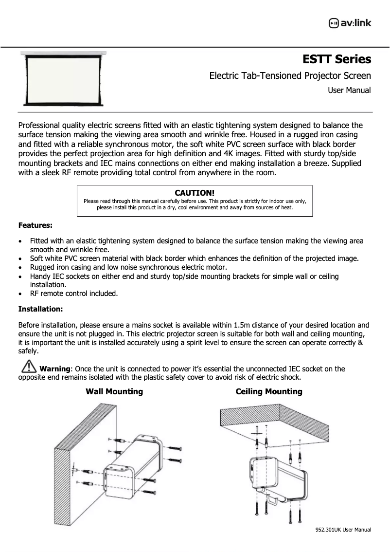 Page 1 de la notice Manuel utilisateur AV:link ESTT100