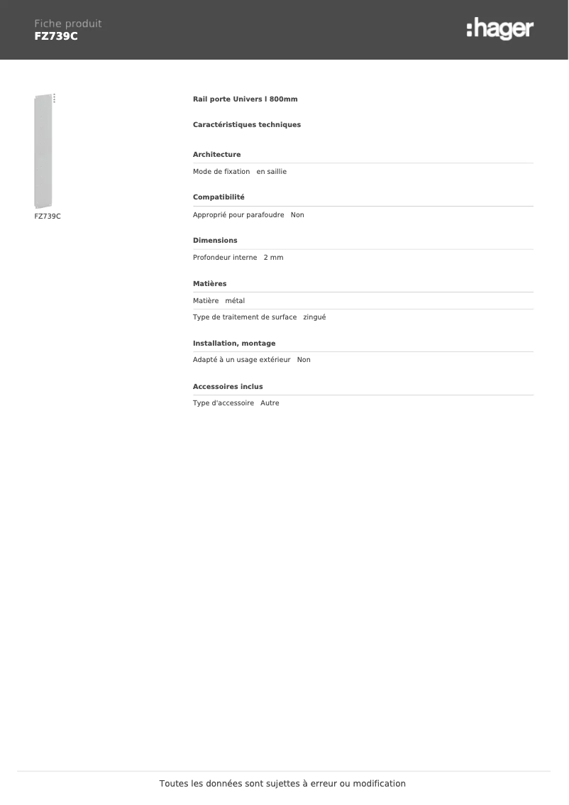 Page 1 de la notice Manuel utilisateur Hager FZ739C