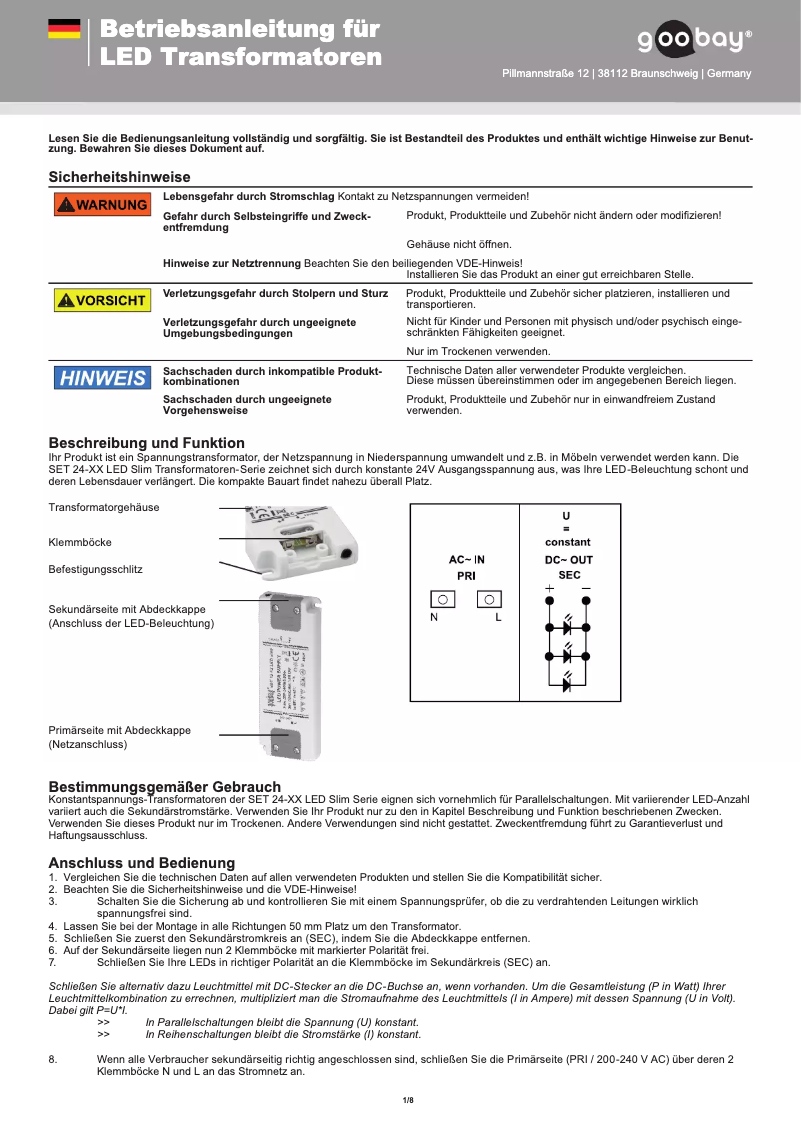Page 1 de la notice Manuel utilisateur Goobay SET 24-06 LED slim