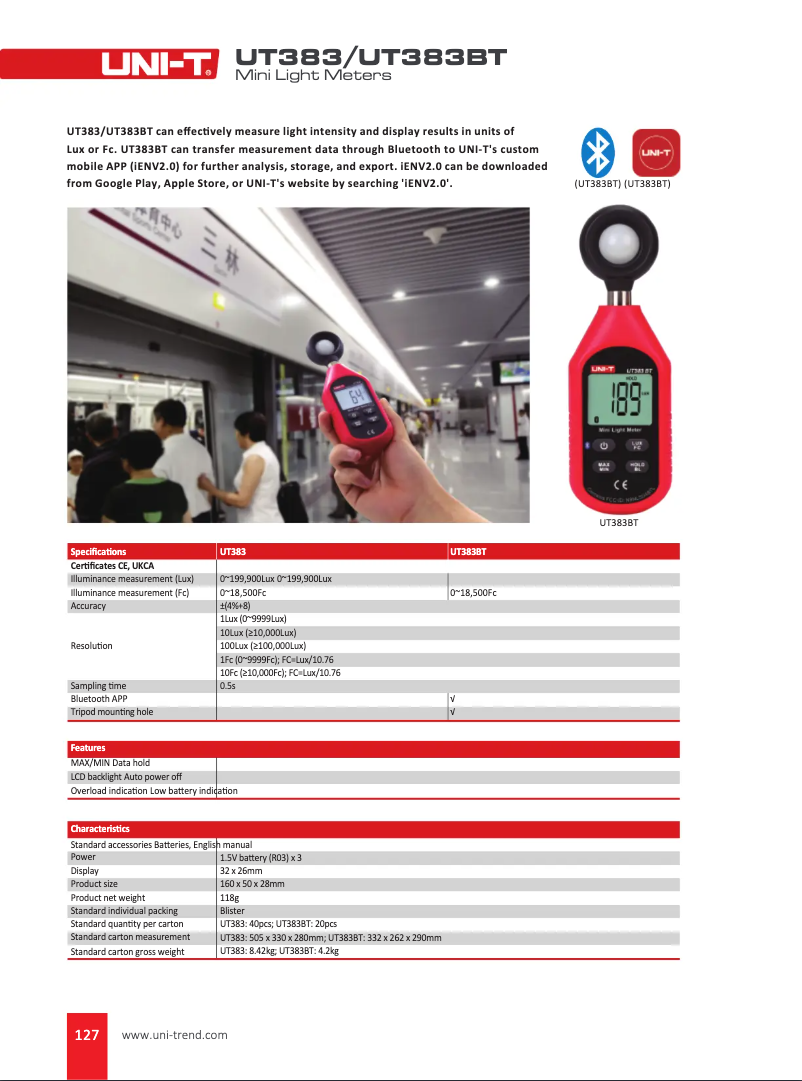 Page 1 de la notice Manuel utilisateur Uni-T UT383BT