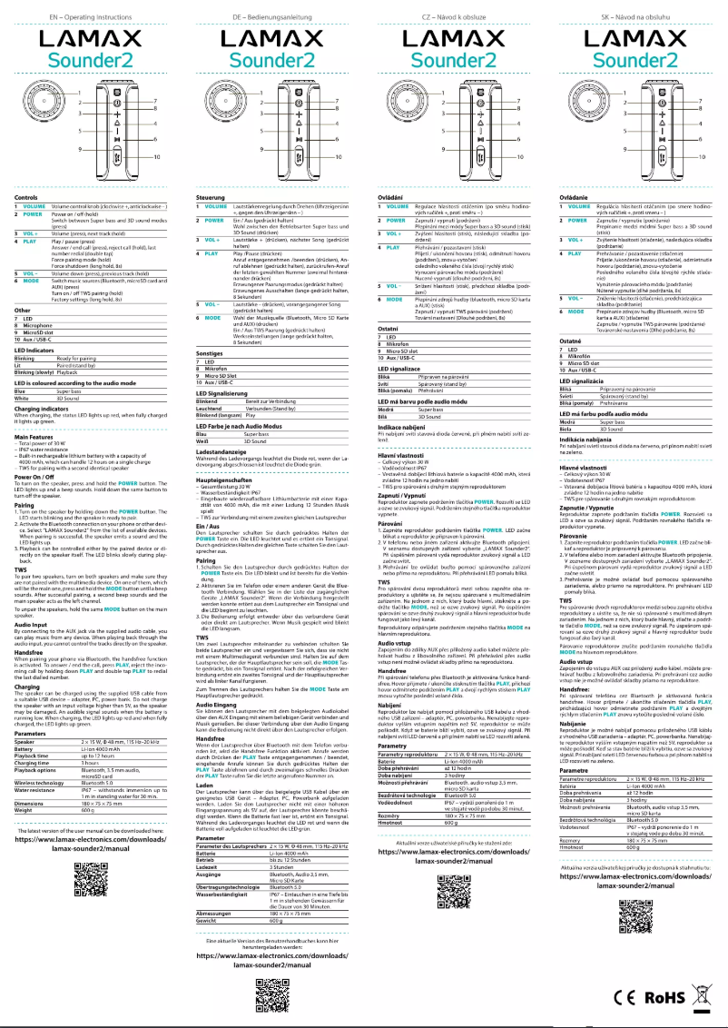 Page n°1 - Manuel utilisateur Lamax Sounder2
