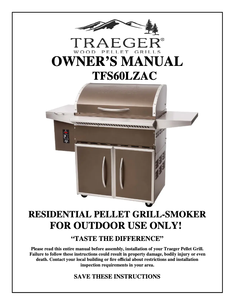Page 1 de la notice Manuel utilisateur Traeger Select Elite TFS60LZAC