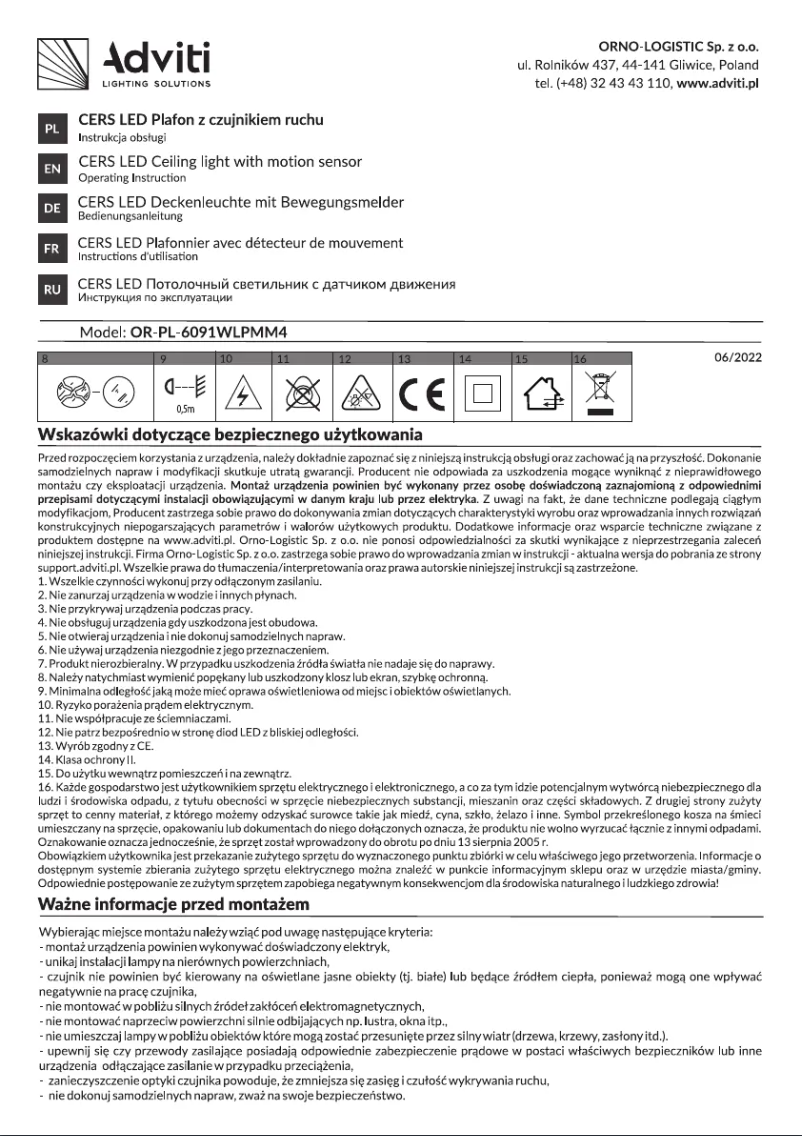 Page 1 de la notice Manuel utilisateur Adviti AD-PL-6091WLPMM4