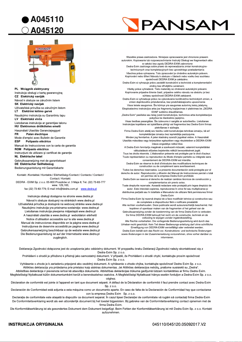 Page n°1 - Manuel utilisateur Pansam A045110