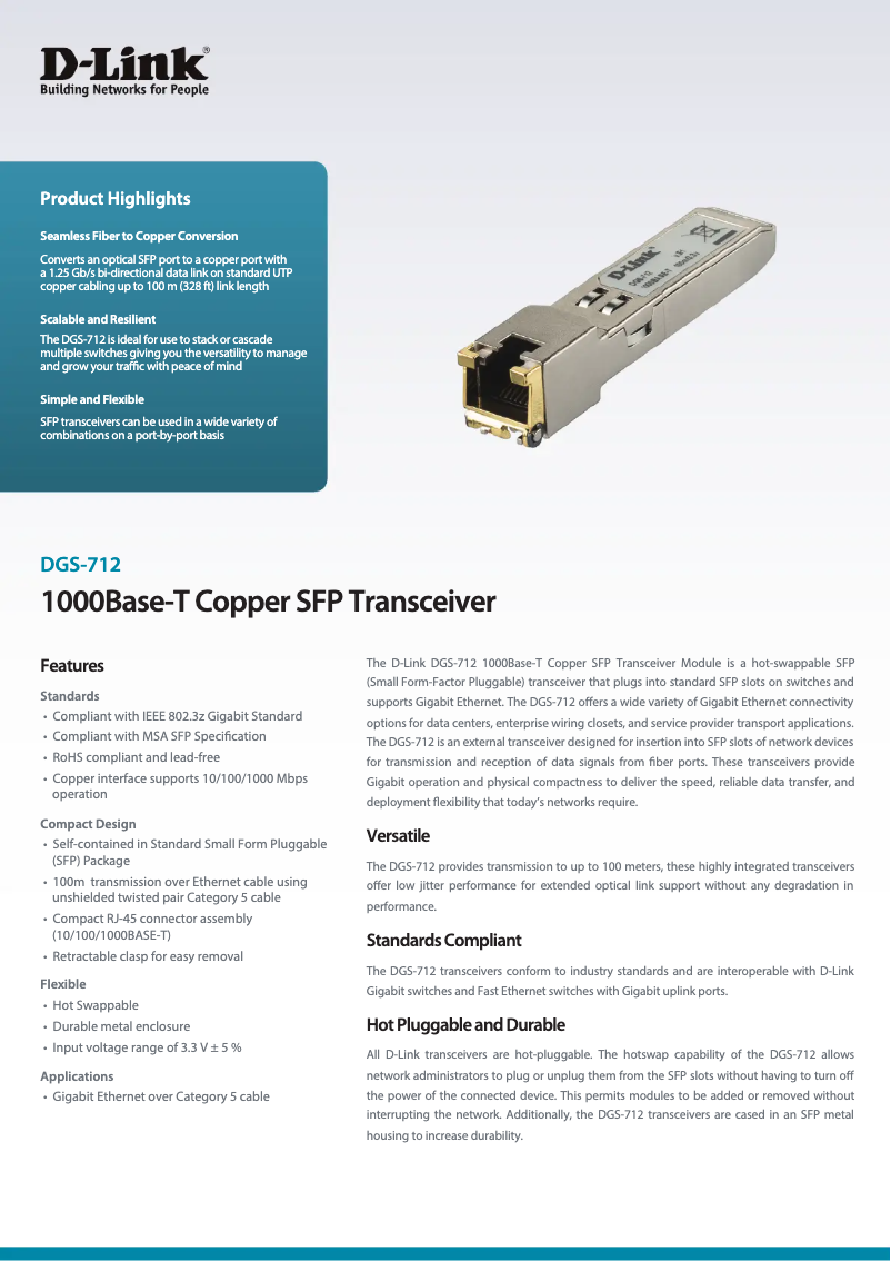 Página 1 del manual Ficha técnica D-Link DGS-712