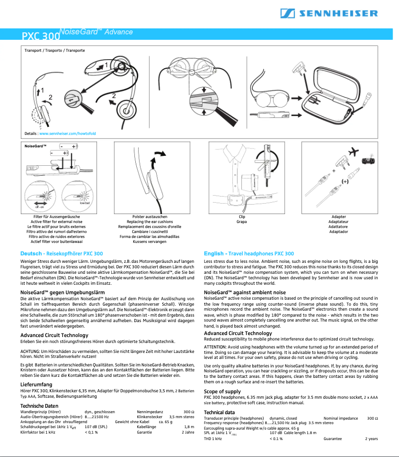 Page n°1 - Manuel utilisateur Sennheiser PXC 300