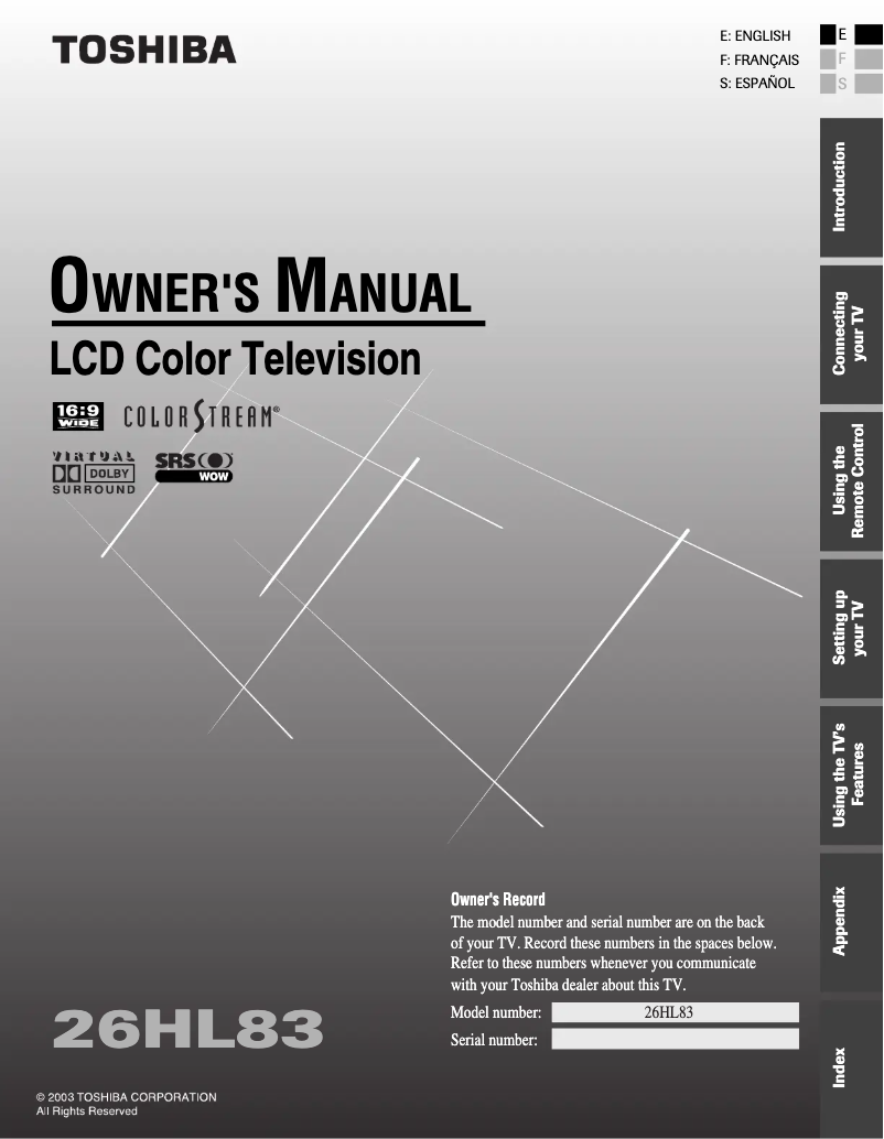 Image de la première page du manuel de l'appareil 26HL83