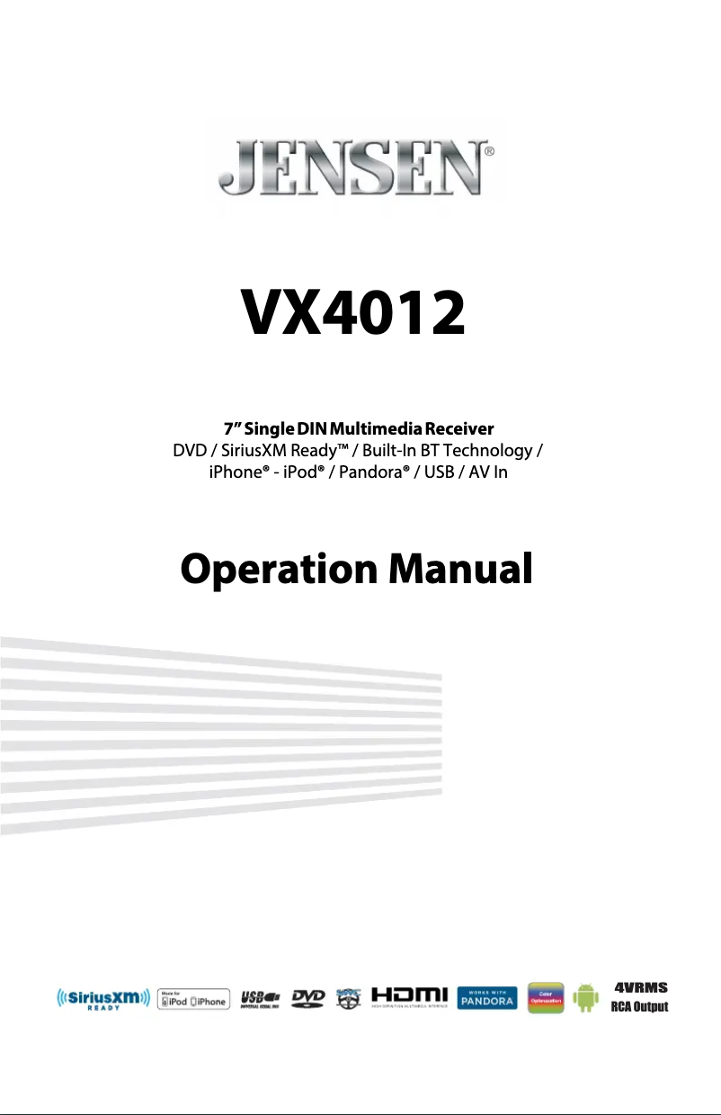 Page n°1 - Manuel utilisateur Jensen VX4012
