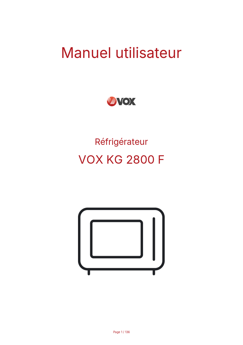Page n°1 - Manuel utilisateur VOX KG 2800 F