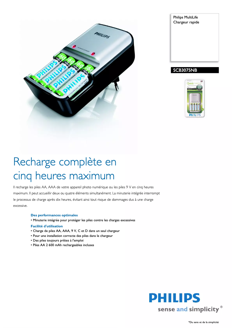 Page n°1 - Fiche technique Philips MultiLife SCB3075NB