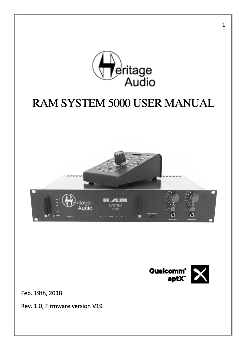 Page n°1 - Manuel utilisateur Heritage Audio RAM System 5000