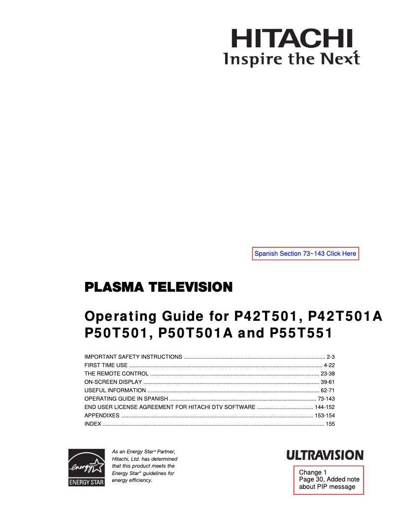 Image de la première page du manuel de l'appareil P42T501A