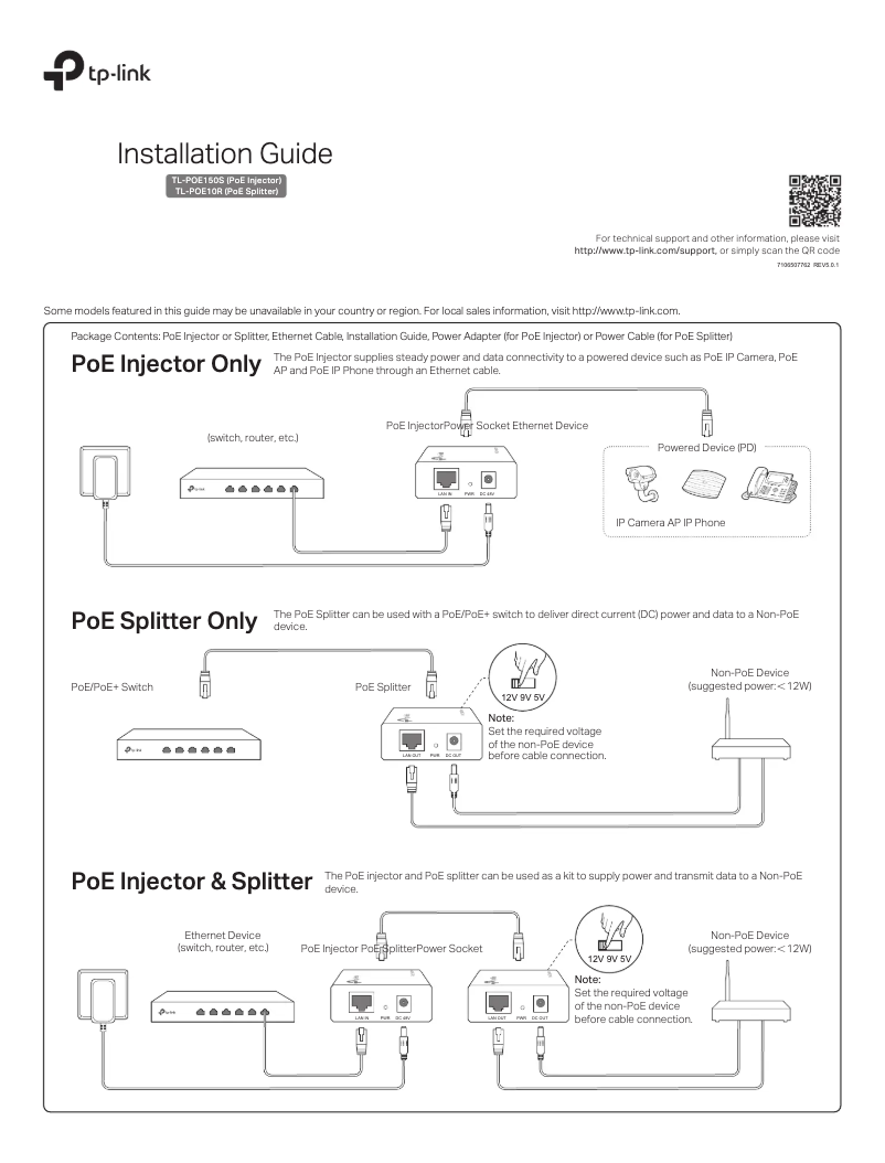 Page 1 de la notice Guide d'installation TP-Link TL-POE2412G