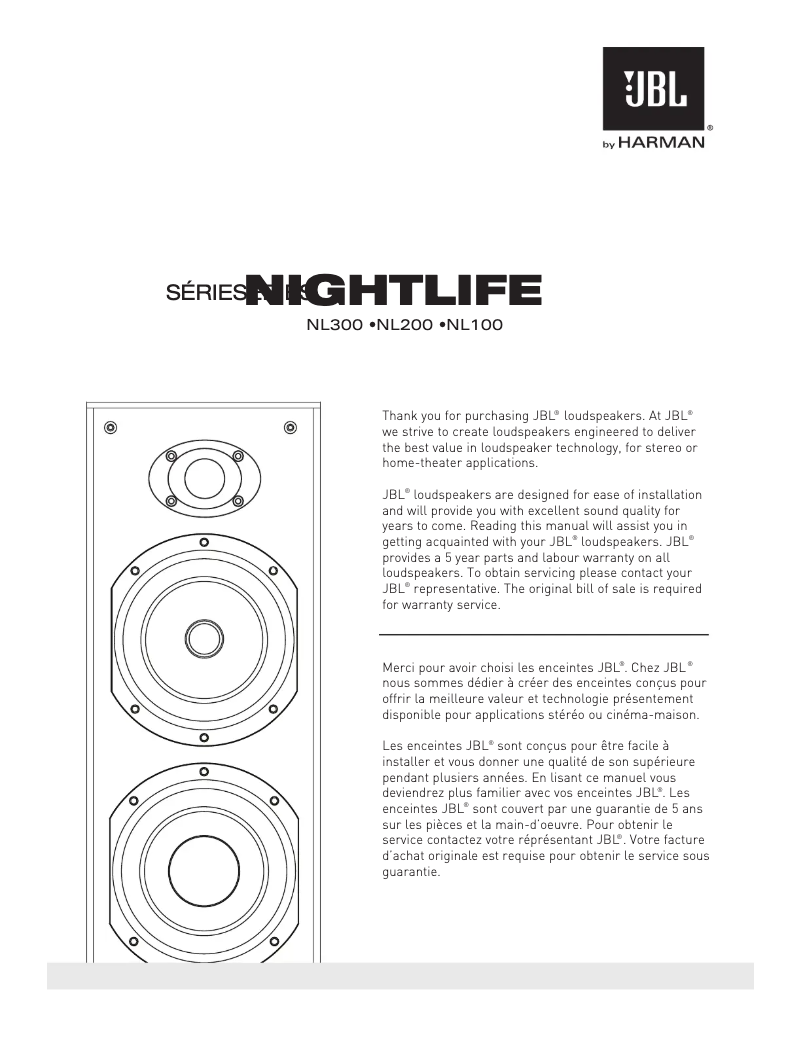 Page 1 de la notice Manuel utilisateur JBL Nightlife NL200