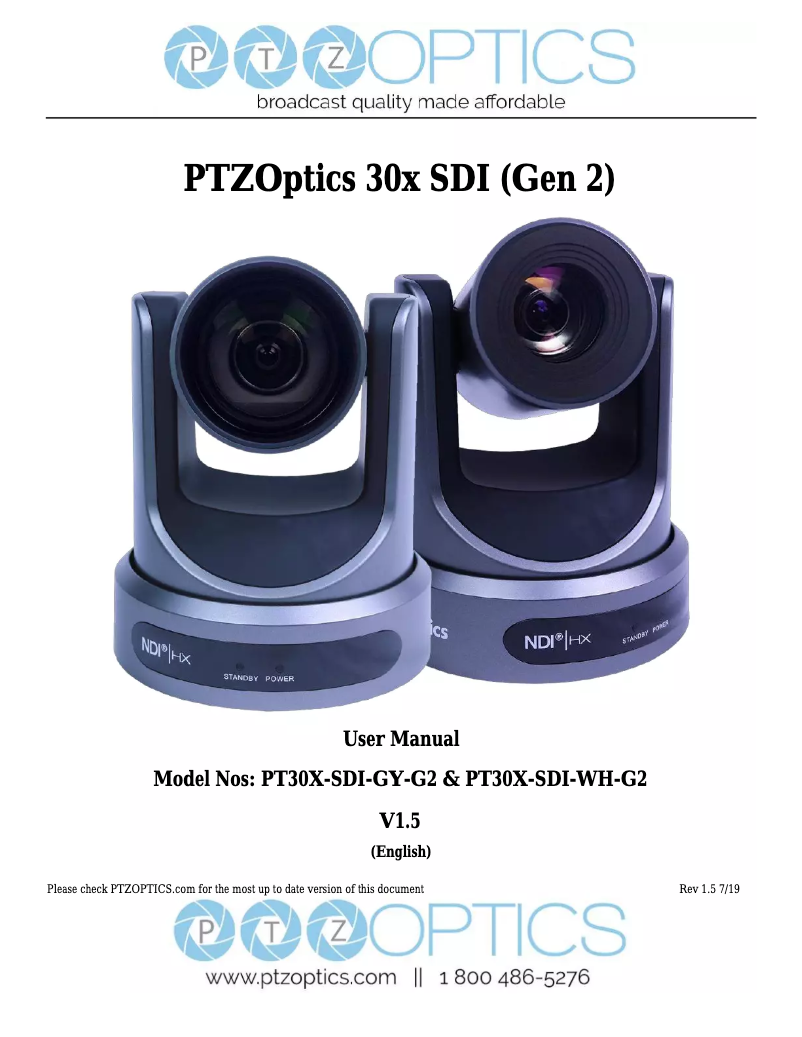 Image de la première page du manuel de l'appareil PT30X-SDI