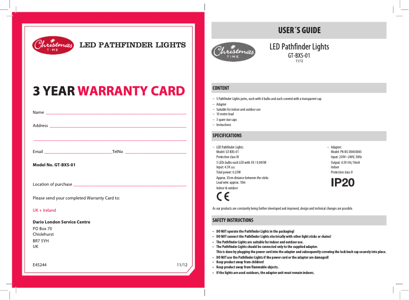 Page n°1 - Manuel utilisateur Christmas Time GT-GS24-01