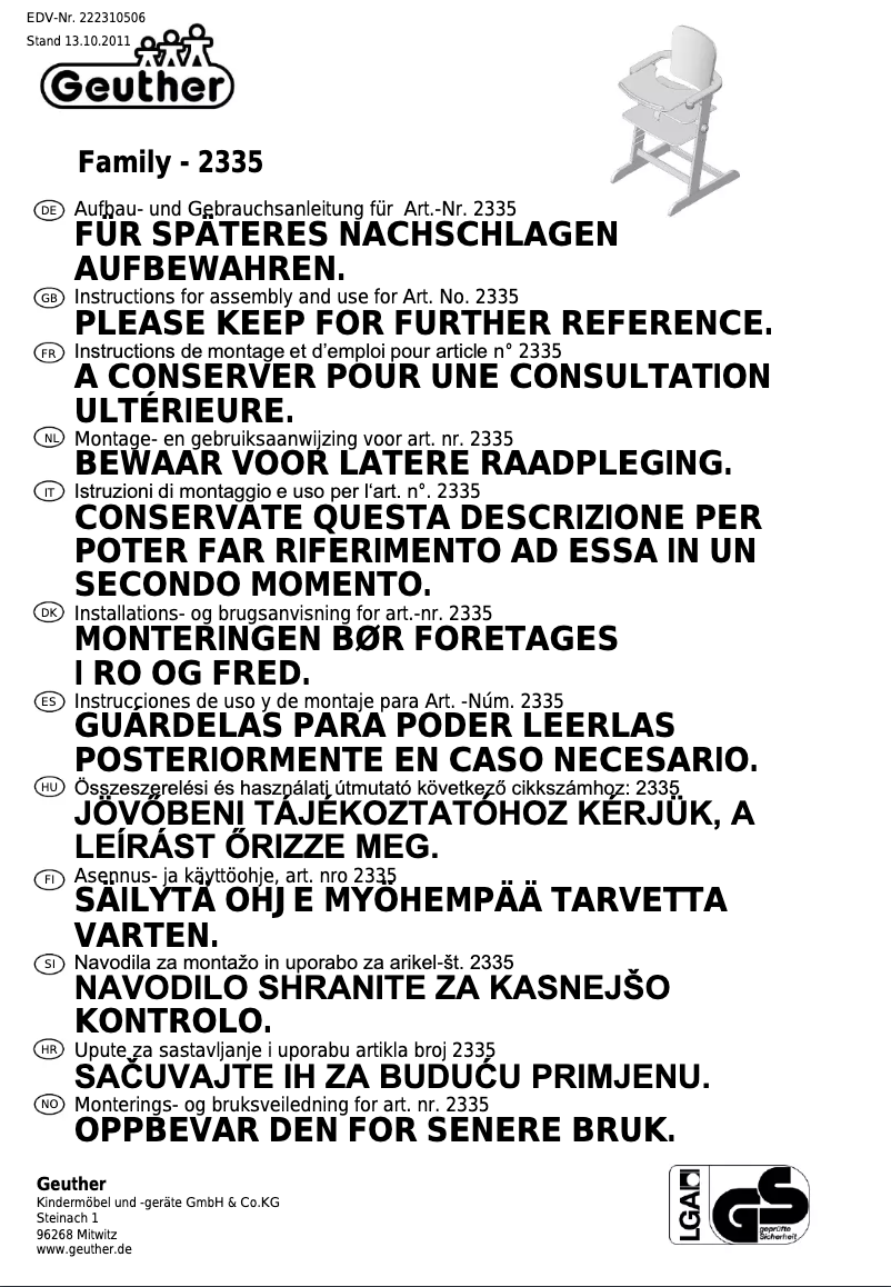Image de la première page du manuel de l'appareil Family