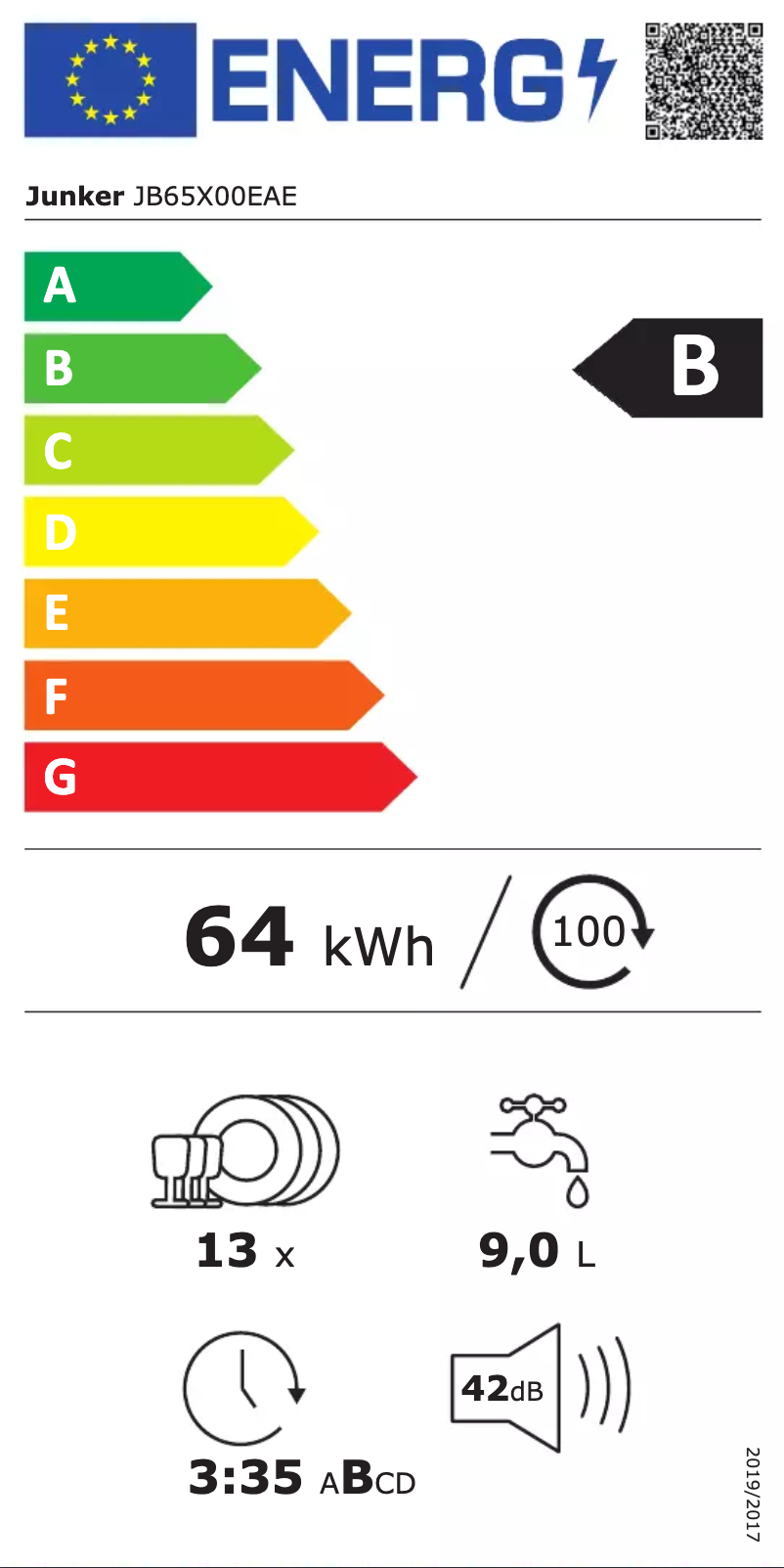 Page n°1 - Label énergétique Junker JB65X00EAE