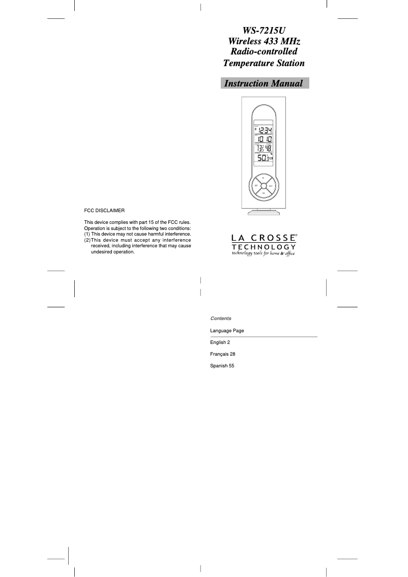 Page 1 de la notice Manuel utilisateur La Crosse Technology WS-7215U