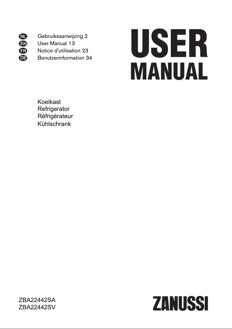 Page n°1 - Manuel utilisateur Zanussi ZBA22442SA