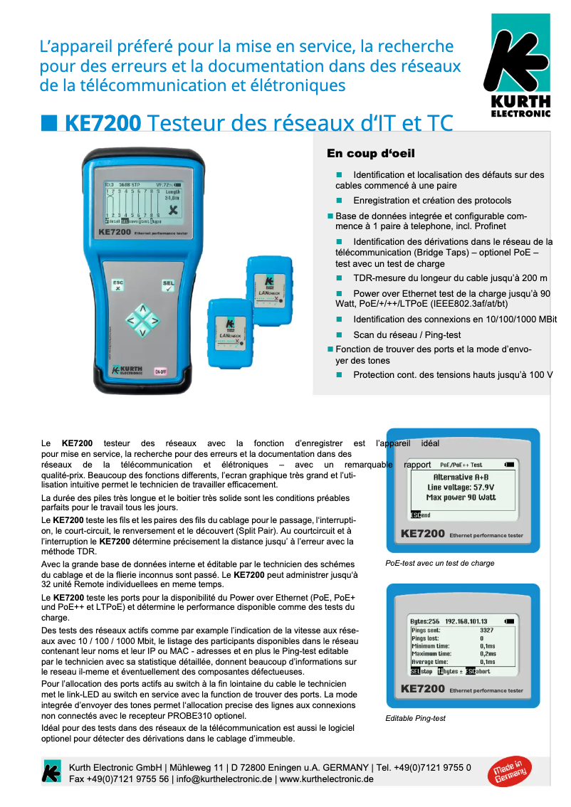 Page n°1 - Fiche technique Kurth Electronic KE7200