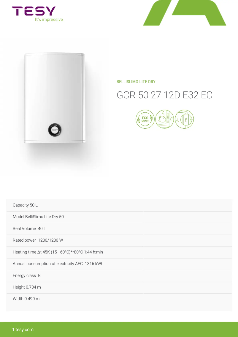 Page n°1 - Informations de garantie Tesy BelliSlimo Lite 50