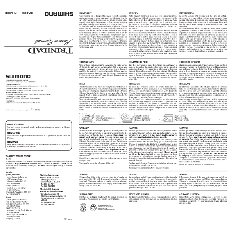 Page n°1 - Manuel utilisateur Shimano Trinidad 40N