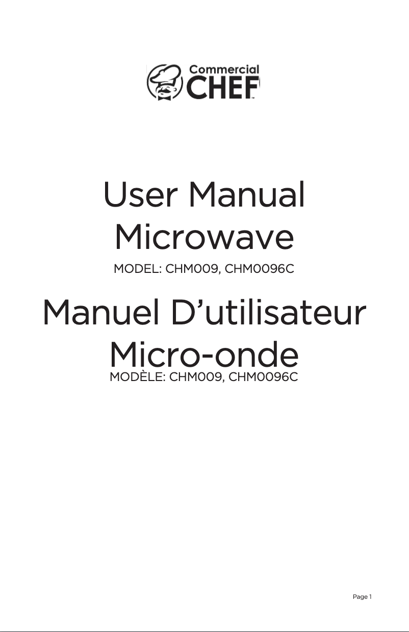 Page n°1 - Manuel utilisateur Commercial Chef CHM009