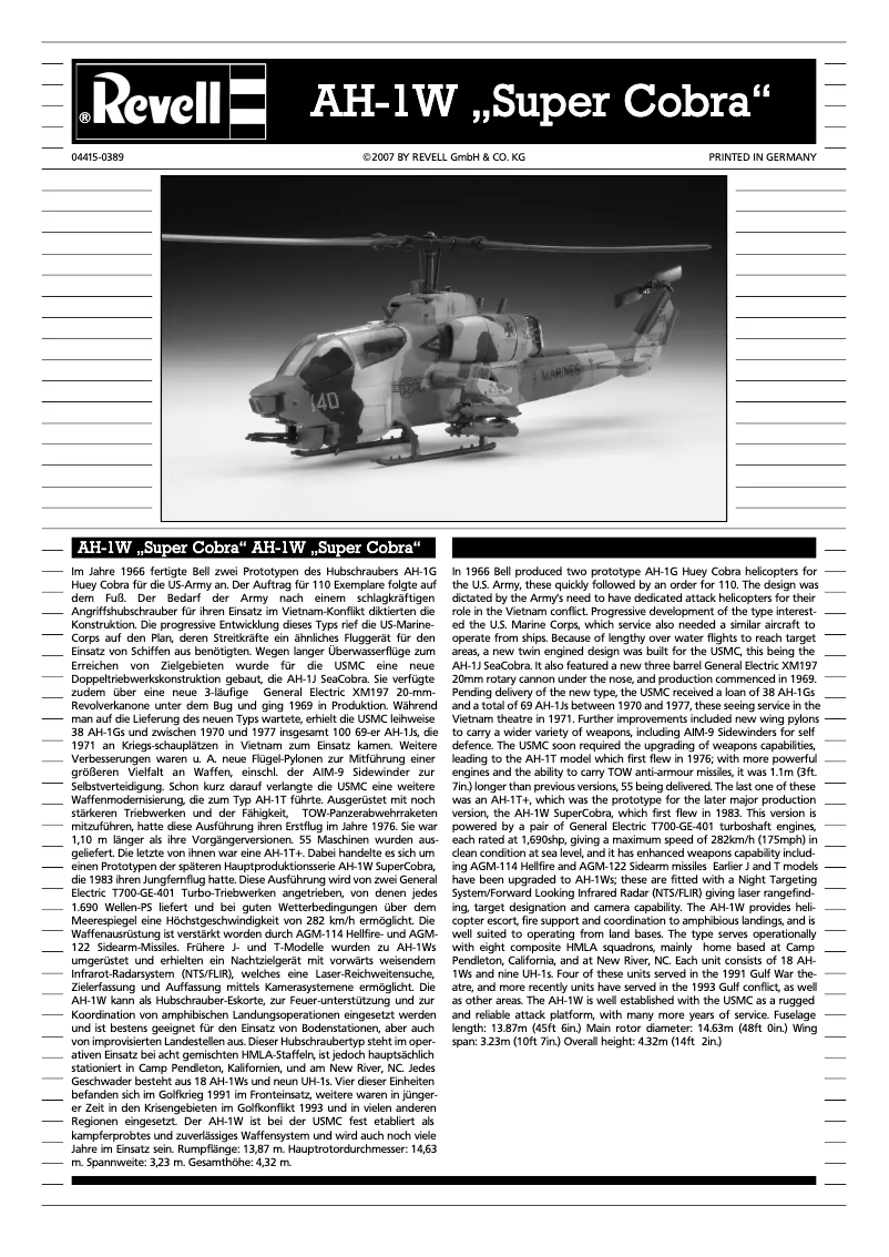 Page n°1 - Manuel utilisateur Revell AH-1W Super Cobra