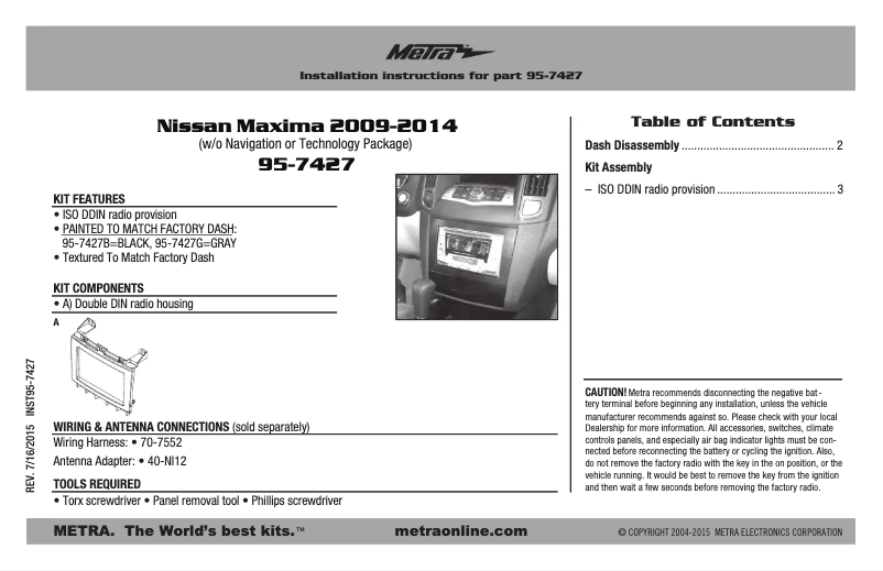 Image de la première page du manuel de l'appareil 95-7427B