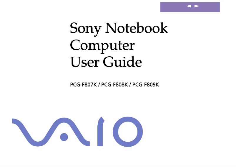 Image de la première page du manuel de l'appareil Vaio PCG-F809K