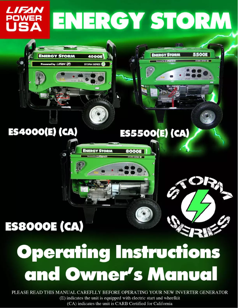 Page 1 de la notice Manuel utilisateur Lifan Energy Storm 5500E