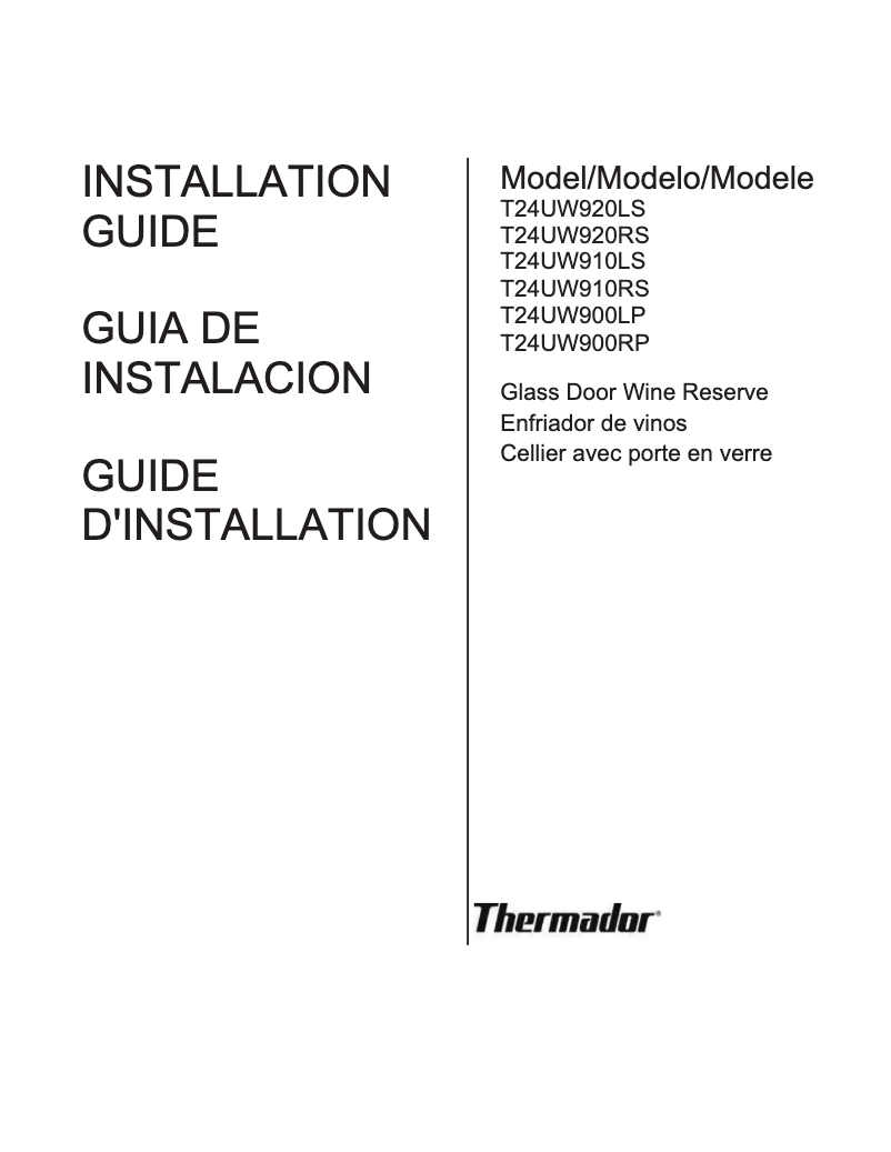 Página 1 del manual Guía de instalación Thermador T24UW900LP